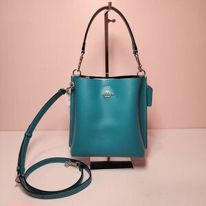 NWT Coach Mollie Bucket Bag 22 Teal Blue Green Leather Duffle Shoulder Bag